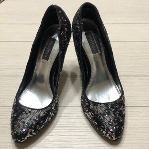 Sparkly silver and black heels